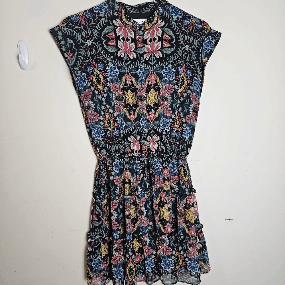 Rebecca Minkoff Y2K Ollie Floral Waisted Mini Dress Ruffle Trim Women's Multicol
